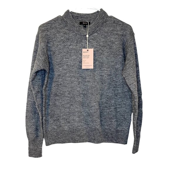 Quince Sweaters - Quince S Baby Alpaca-Wool Diamond Stitch Crew Sweater Pullover Charcoal Gray NEW